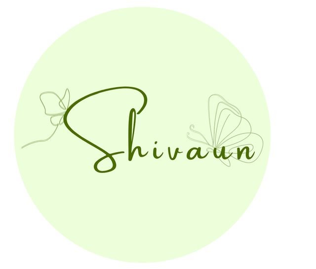 The Shivaun logo: a flowing script wordmark in leaf green with fine-line butterflies, on a pale green circle.