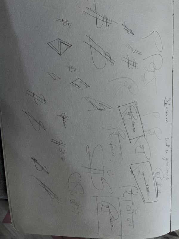 Pencil sketches of logo ideas combining the letter S with Devanagari letterforms.